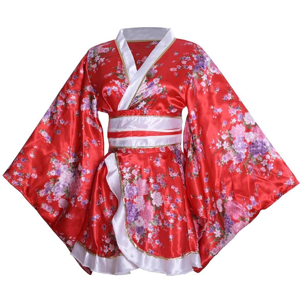 3686 Sexy Short Kimono Costume Robe Loose Floral Patten Dress Japanese